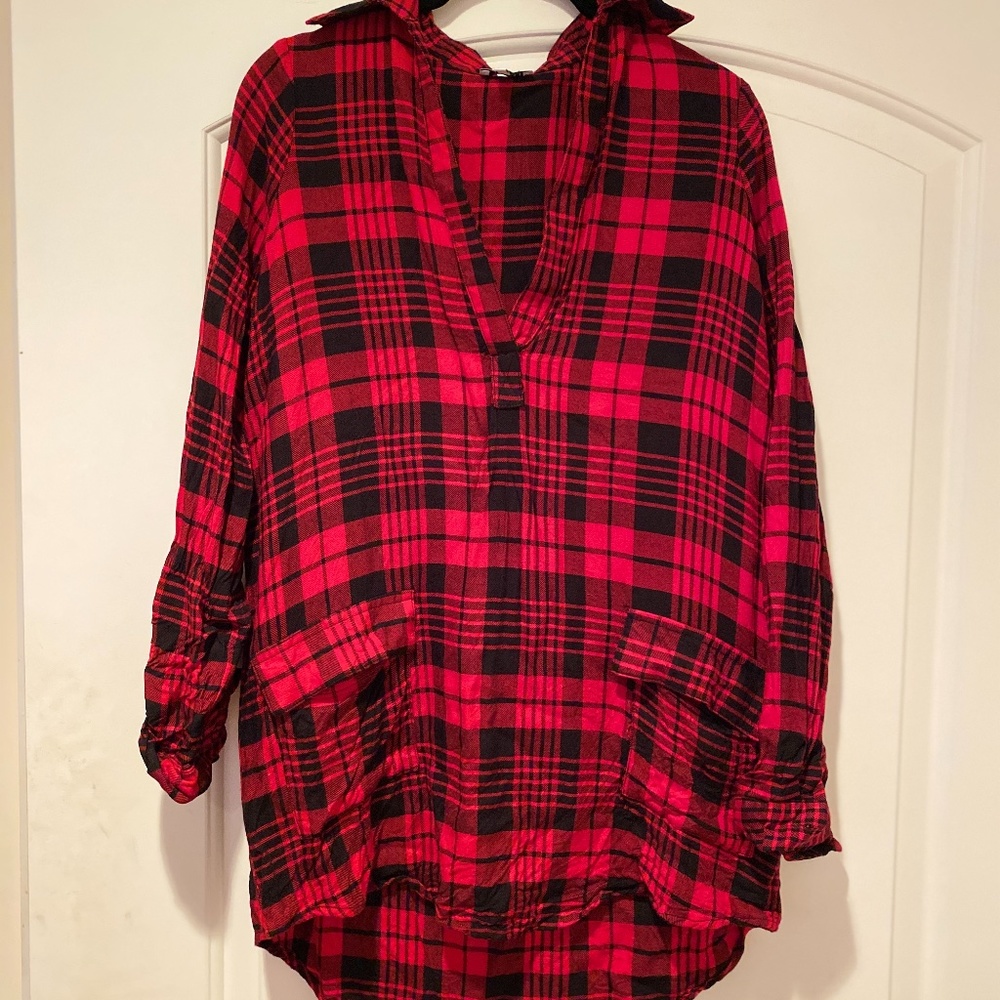Red flannel long sleeve dress